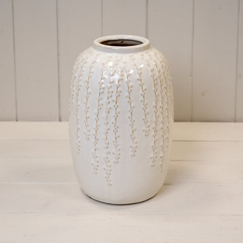 Cream Ceramic Ribbed Vase