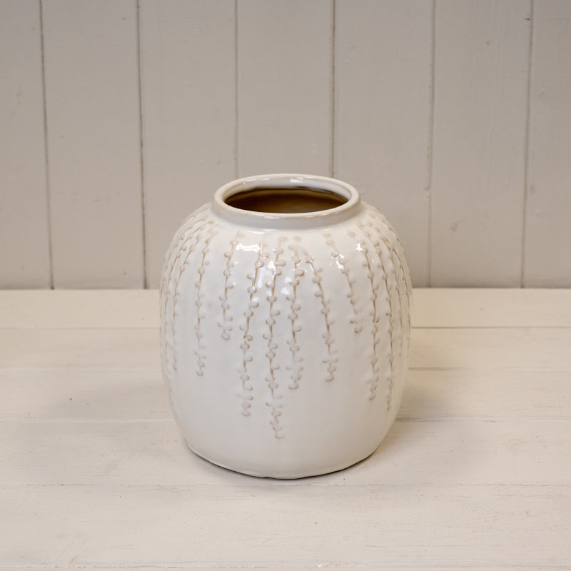 Cream Ceramic Ribbed Vase