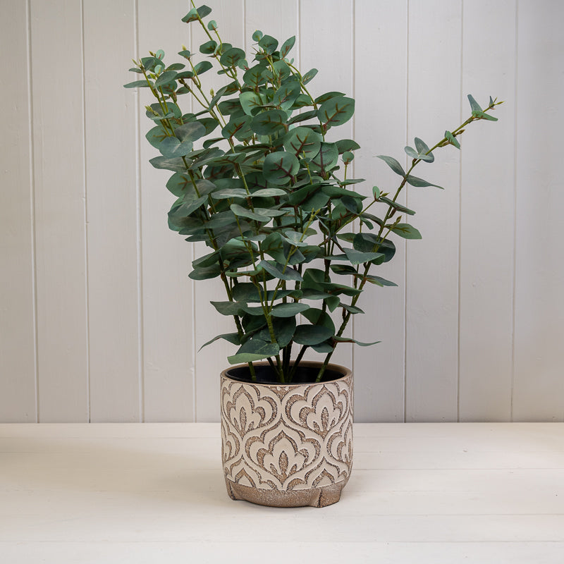 Round Brown Patterned Cement Pot