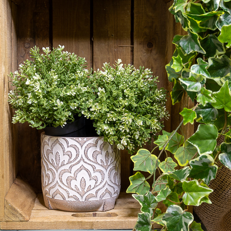 Round Brown Patterned Cement Pot