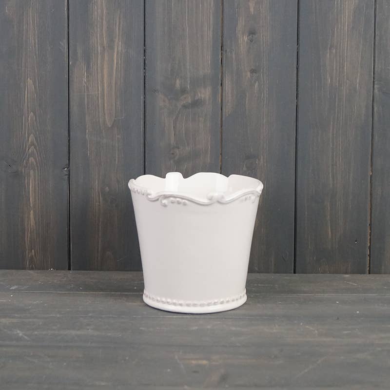White Pot With Decorative Rim