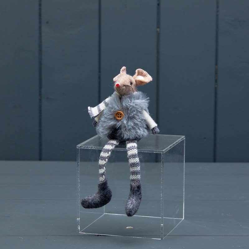 Stripey Fabric Mouse In Fur Gilet