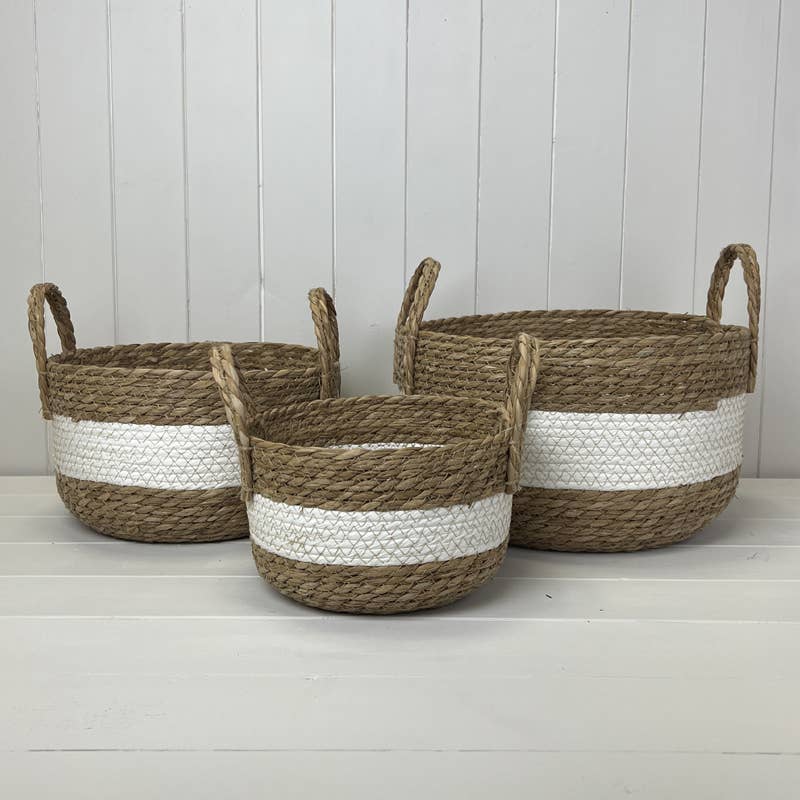 White/Natural Seagrass Storage Basket Set