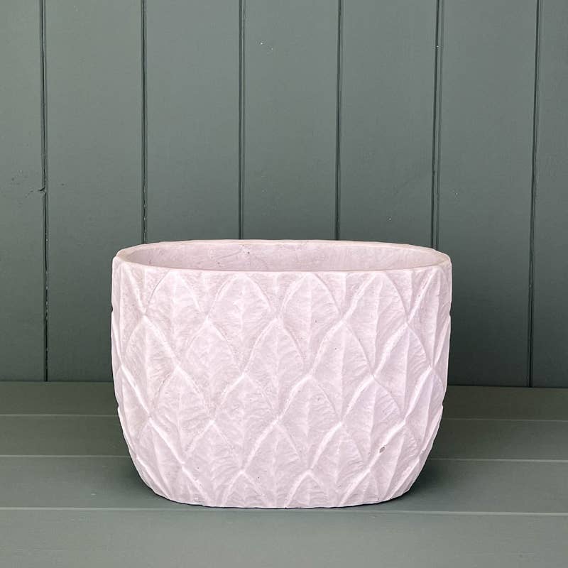 Oval White Leaf Patterned Pot