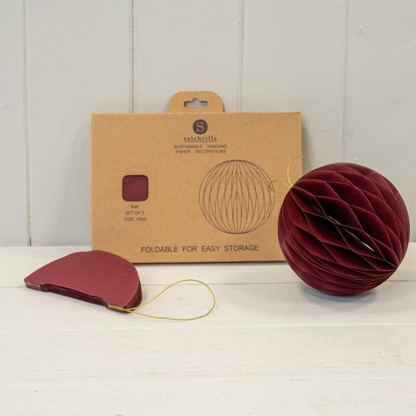Set of 3 Claret Red Round Baubles