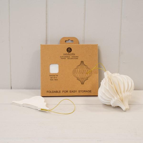 Set of 3 Off White Spinning Top Baubles