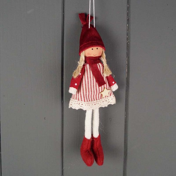 Fabric Doll in Red and White Stripes and Red Hat