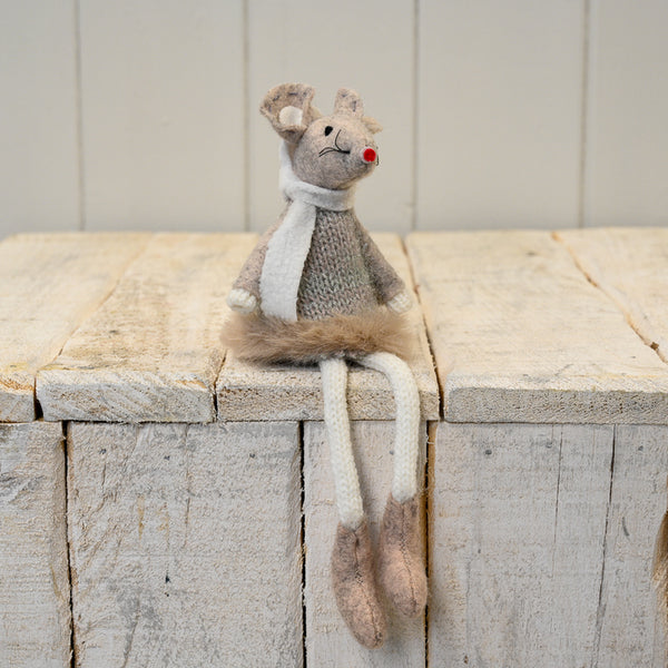 Fabric Mouse in Grey Dress with White Scarf