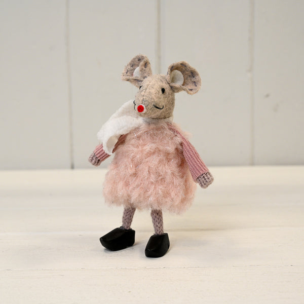 Fabric Mouse in Pink Dress and Clogs