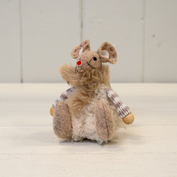 Fabric Mouse with White and Grey Jumper