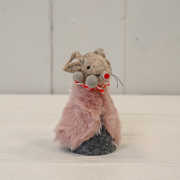 Grey Fabric Mouse in Pink Cape