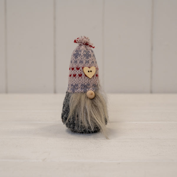 Grey Fabric Gonk with Patterned Hat and Heart
