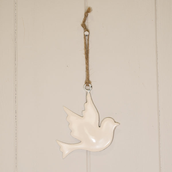 White Enamel Hanging Dove