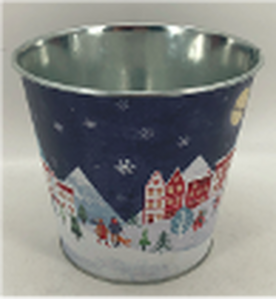 Medium Blue Christmas Village Scene Pot