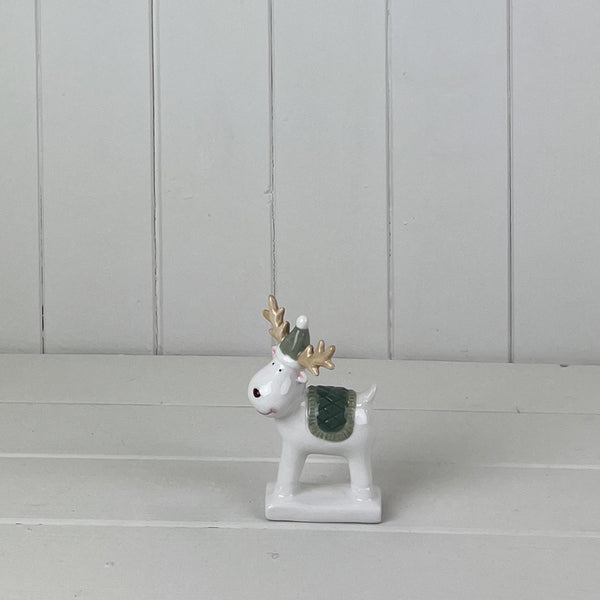 Dark Green/White Ceramic Reindeer Decoration