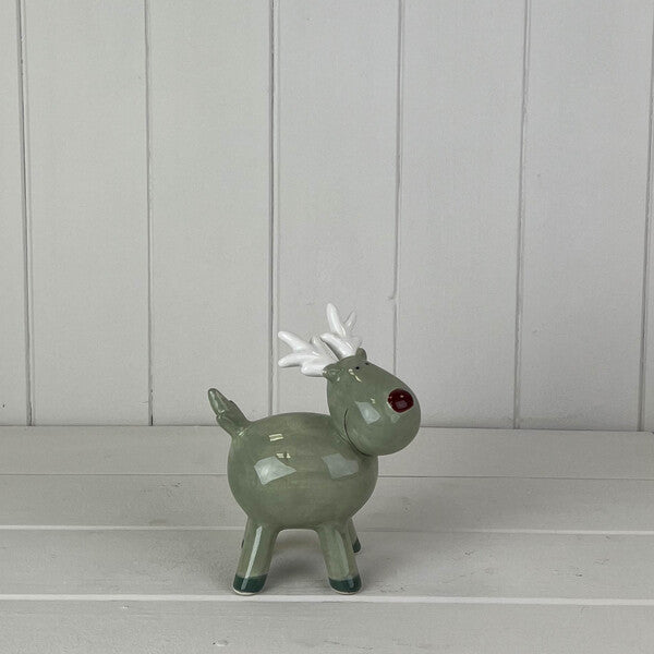 Light Green/White Ceramic Reindeer Decoration
