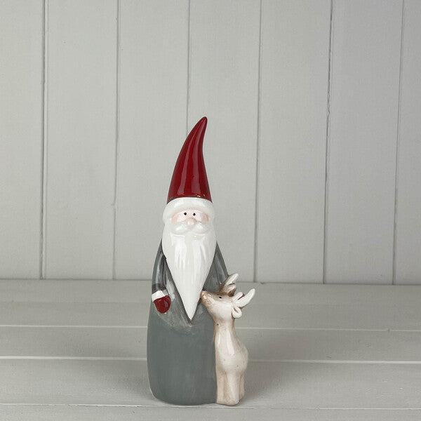 Large Grey Ceramic Santa with Reindeer
