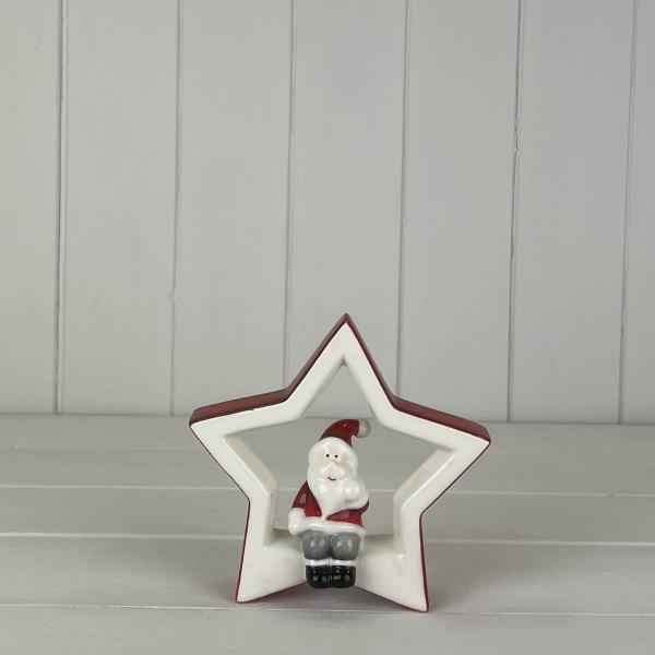 Large Ceramic Star with Sitting Santa