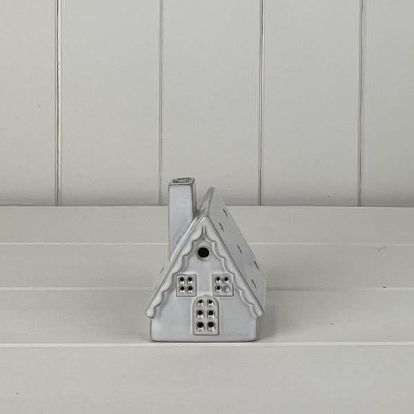 White Ceramic House Ornament with LED