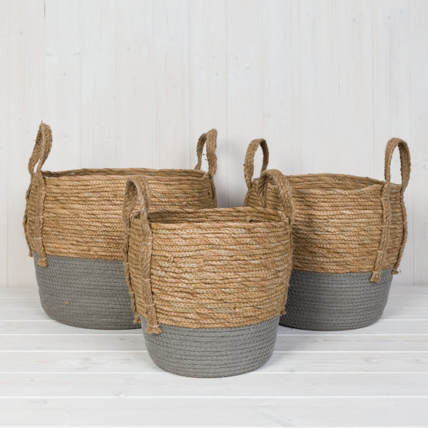 Grey Straw Baskets Set