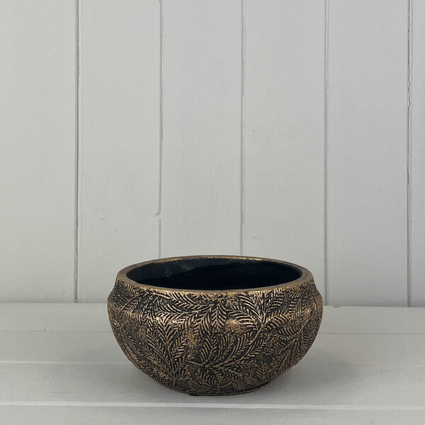 Gold Plant Bowl With Leaf Design