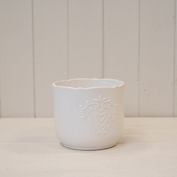 White Ceramic Pot Heart Design