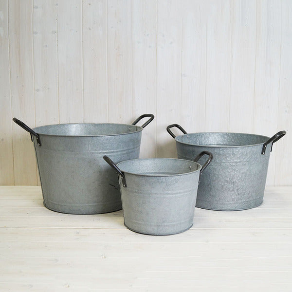 Aged Zinc Buckets Set of 3