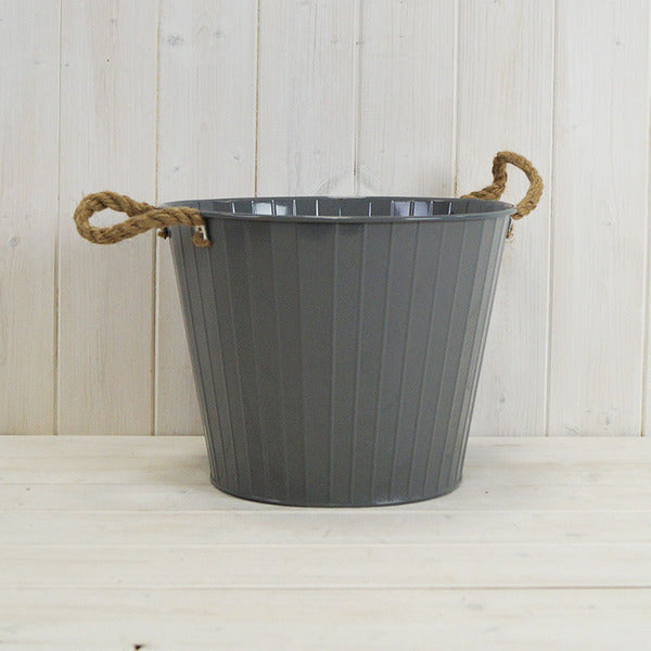 Grey Zinc Bucket With Hessian Ears