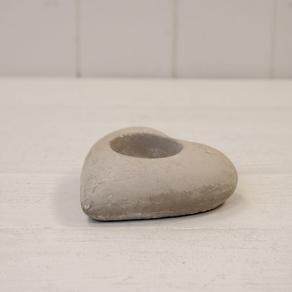 Whitewashed Cement Heart Tealight Holder