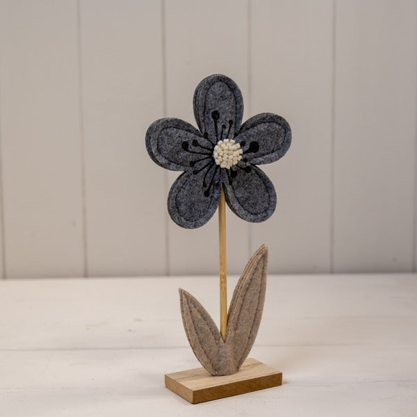 Grey Felt Flower on Wooden Base Decoration