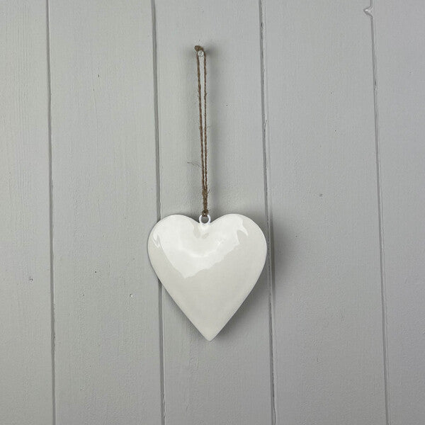 White Enamel Hanging Heart
