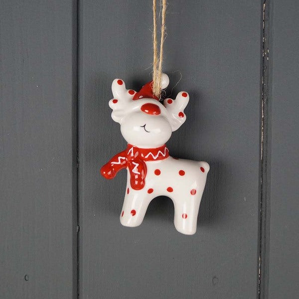 Red and White Ceramic Hanging Deer