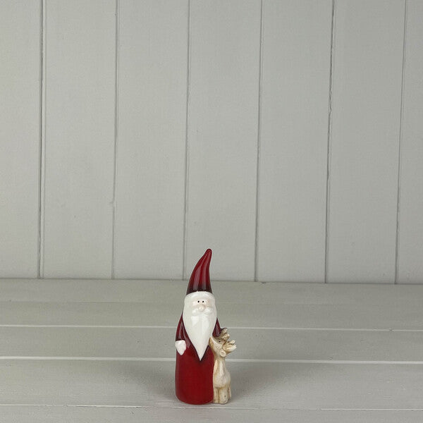Small Red Ceramic Santa with Reindeer