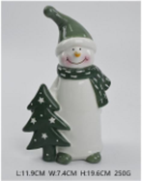 Tall Nordic Green Snowman with Christmas Tree
