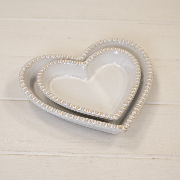Natural Ceramic Heart Shaped Plate with Bobble Rim Small