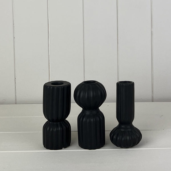 Black Ribbed Rectangle Ceramic Candle Holder