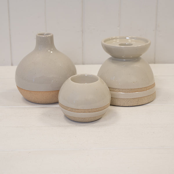 Taupe Ceramic Glazed Tealight Holder With Unglazed Design