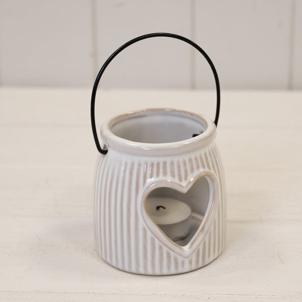 Natural Ceramic Tealight Holder With Cut Out Heart