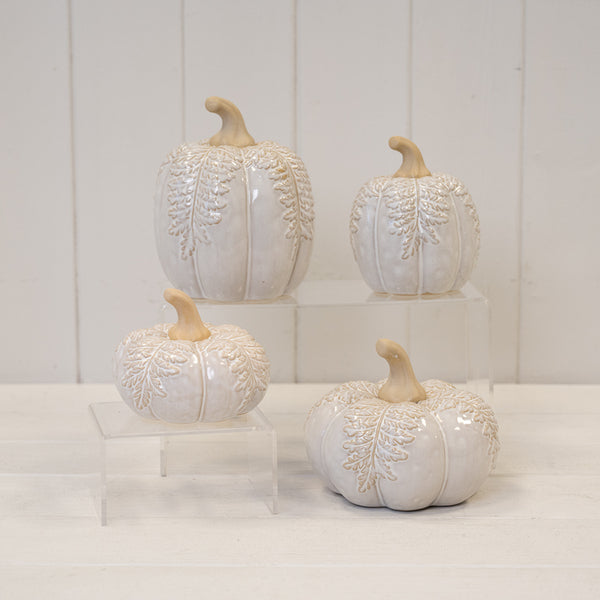Natural Glazed Taller Pumpkin with Oversized Leaves