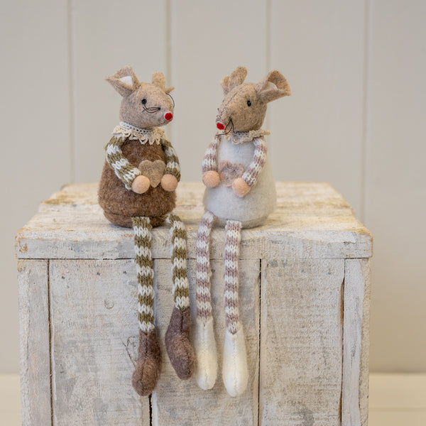 Fabric Sitting Mouse with Heart Detail Natural