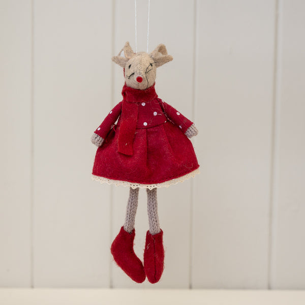 Fabric Hanging Mouse in Red Outfit