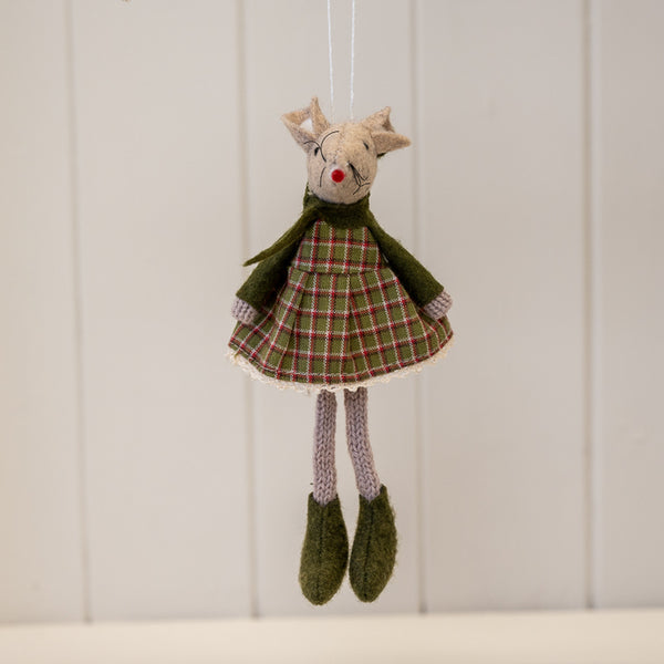 Fabric Hanging Mouse in Green Outfit