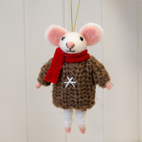 Felt Hanging Mouse with Brown Star Sweater