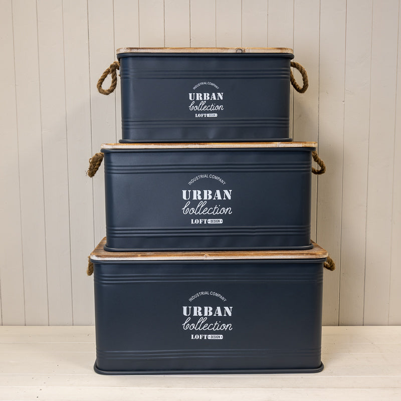 Set Of Three Grey Urban Rectangular Storage Containers
