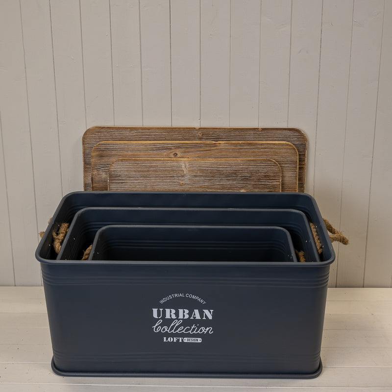 Set Of Three Grey Urban Rectangular Storage Containers