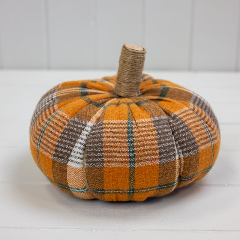 Tartan Orange Fabric Pumpkin