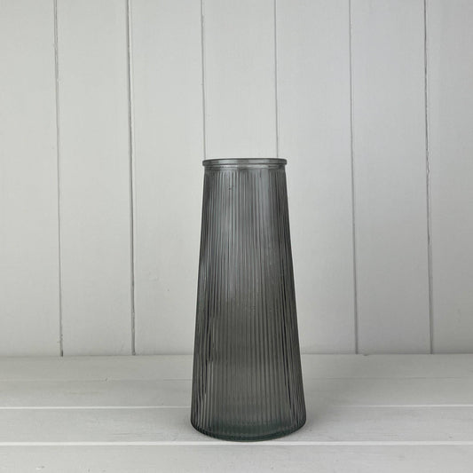 Smoky Grey Tall Ribbed Vase