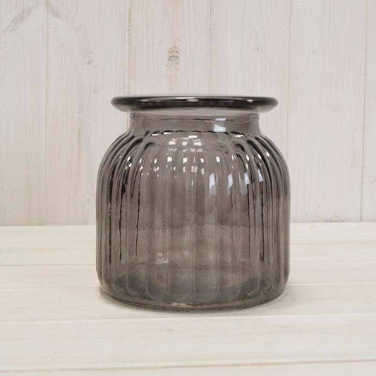 Smoky Grey Ribbed Vase