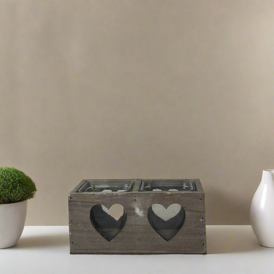 Greywashed Wood Basket With Glass And Heart