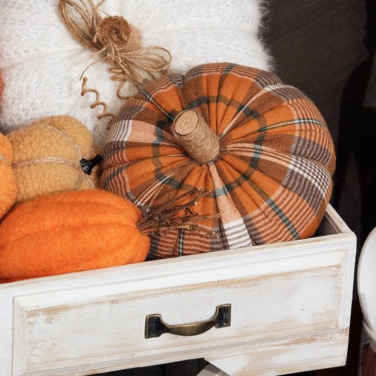 Tartan Orange Fabric Pumpkin